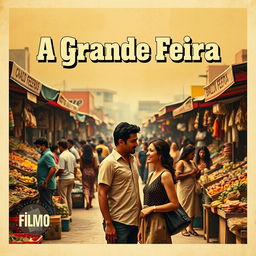 A vintage-style poster of the movie 'A Grande Feira', showcasing a bustling market scene inspired by the film