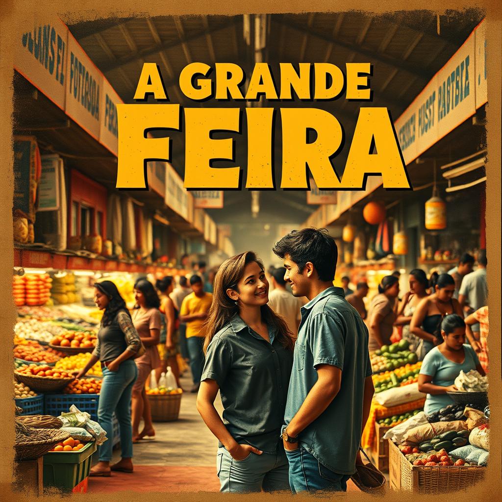 A vintage-style poster of the movie 'A Grande Feira', showcasing a bustling market scene inspired by the film