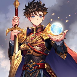 A young male character, appearing to be a late teen, wearing intricately designed dragon-themed armor that exudes power and majesty