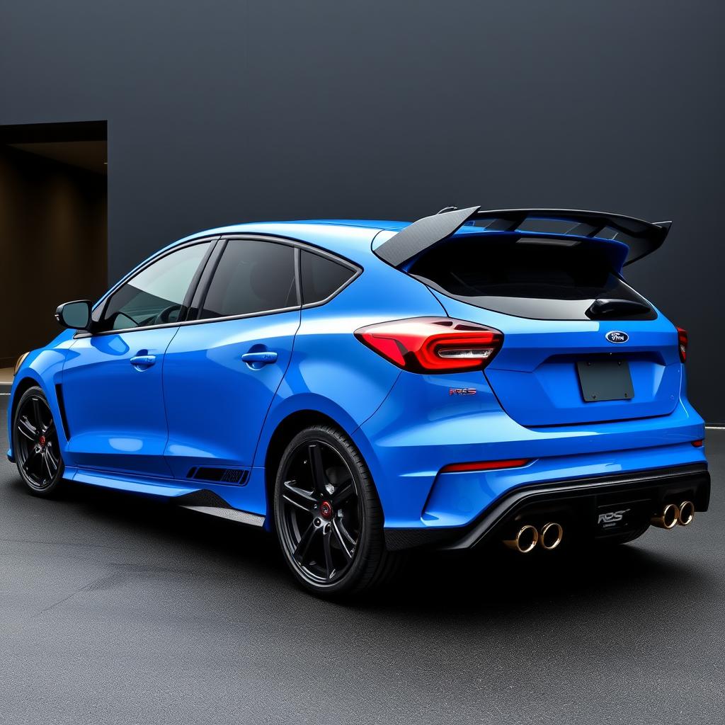 a cutting-edge AWD hatchback coupe influenced by the 2024 Ford Focus ST, featuring a unique configuration with two standard doors and two rear suicide doors for an avant-garde look