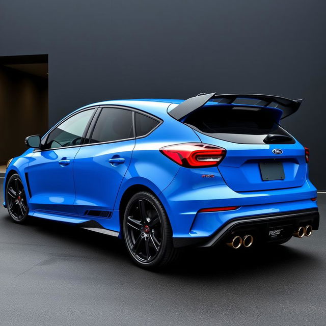 a cutting-edge AWD hatchback coupe influenced by the 2024 Ford Focus ST, featuring a unique configuration with two standard doors and two rear suicide doors for an avant-garde look