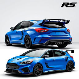 an advanced AWD hatchback coupe inspired by the 2024 Ford Focus ST, featuring two front doors and two rear suicide doors without visible door handles for a sleek, seamless look