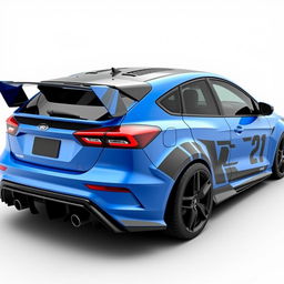 an advanced AWD hatchback coupe inspired by the 2024 Ford Focus ST, featuring two front doors and two rear suicide doors without visible door handles for a sleek, seamless look