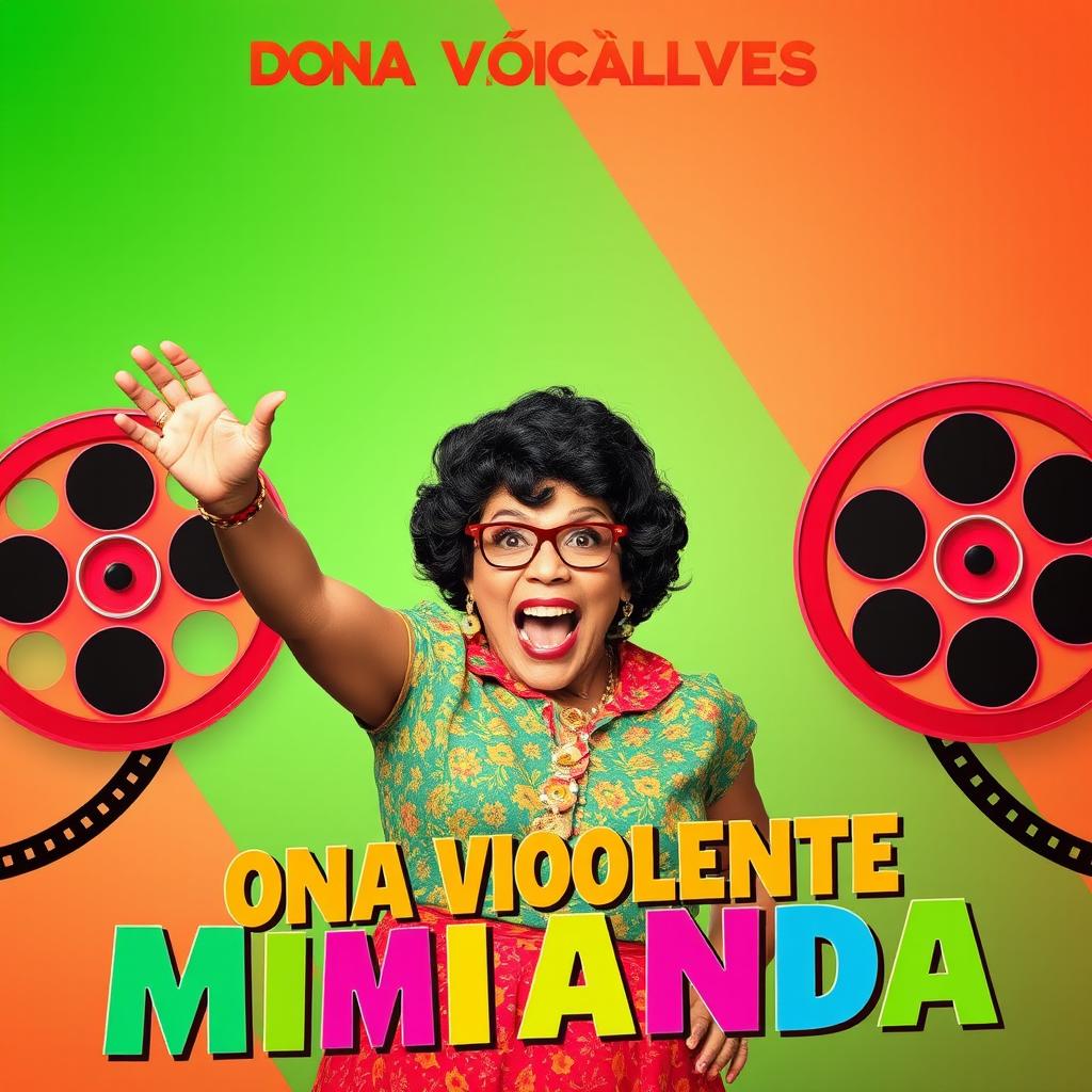 A vibrant and dynamic poster featuring Dercy Gonçalves in her iconic role as Dona Violente Miranda