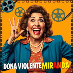 A vibrant and dynamic poster featuring Dercy Gonçalves in her iconic role as Dona Violente Miranda