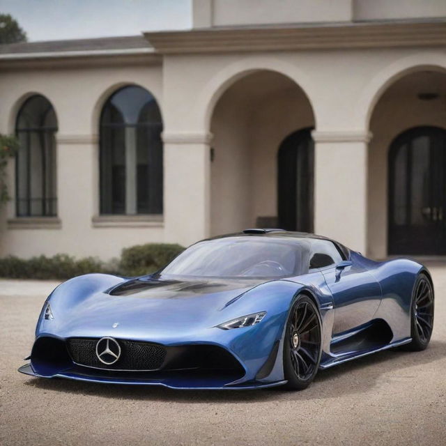 Visualize an impressive supercar that combines the distinct elegance of a Mercedes-Benz with the audacious design of a Devel Sixteen