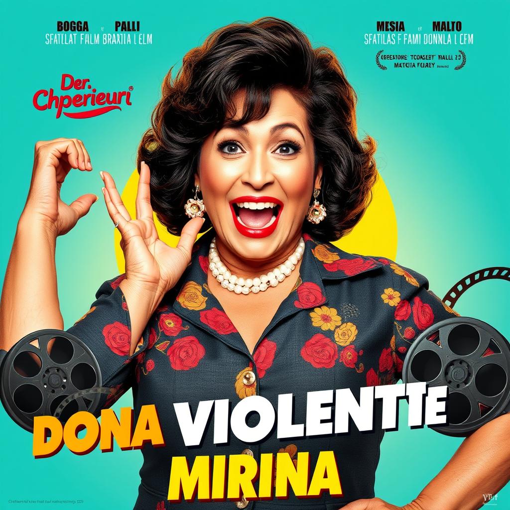 A vibrant and dynamic poster featuring Dercy Gonçalves in her iconic role as Dona Violente Miranda