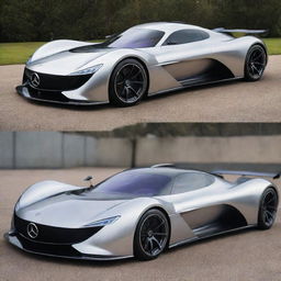 Visualize an impressive supercar that combines the distinct elegance of a Mercedes-Benz with the audacious design of a Devel Sixteen