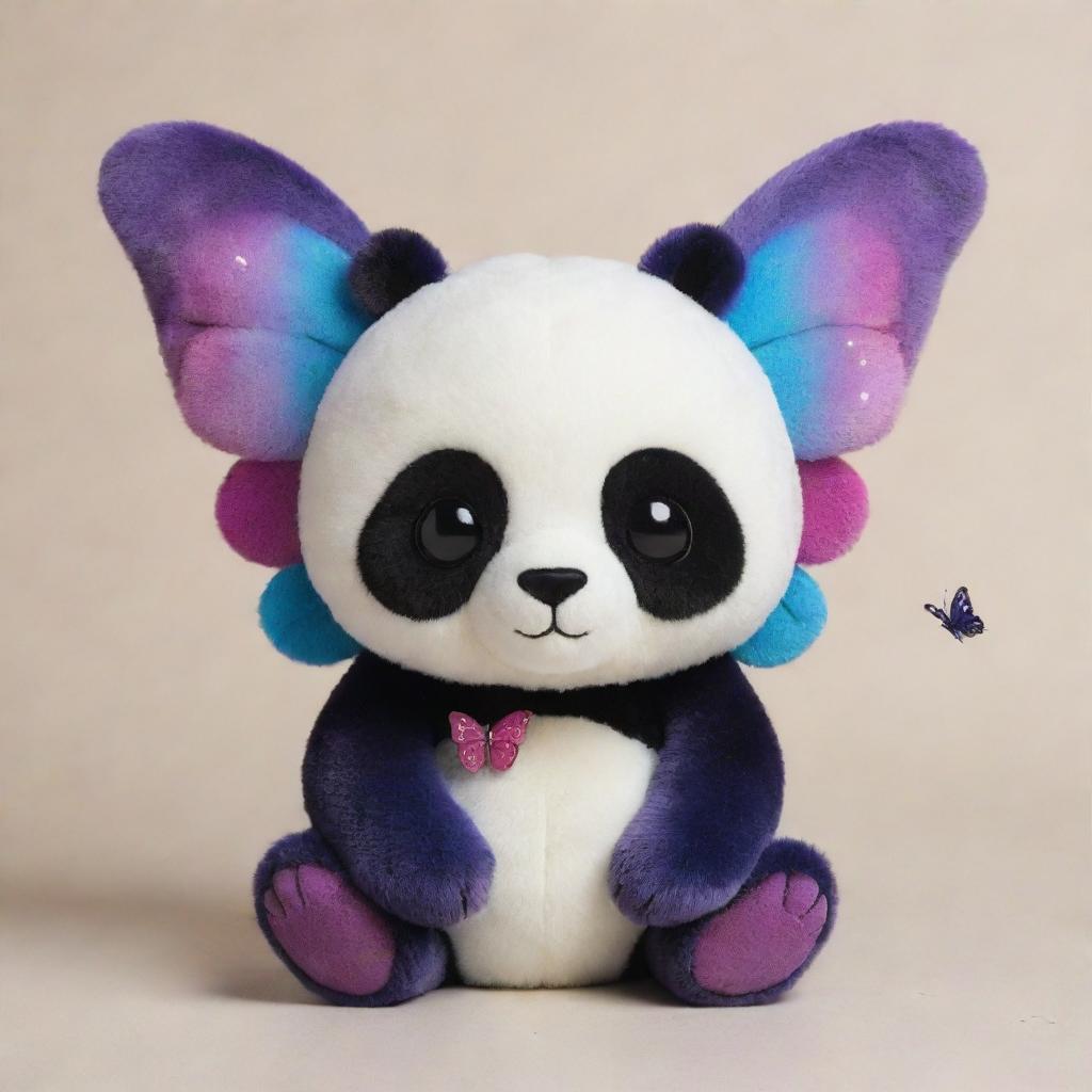 A hybrid creature blending a panda and a butterfly, featuring the cuddly charm of a panda with the vibrant wings of a butterfly.