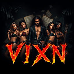 Create a movie poster for "VIXN", a hot and sexy slasher film