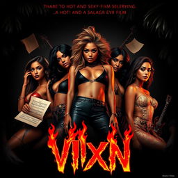 Create a movie poster for "VIXN", a hot and sexy slasher film