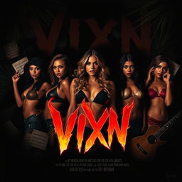 Create a movie poster for "VIXN", a hot and sexy slasher film