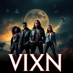 Craft a movie poster for "VIXN", a thrilling slasher film