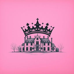 A pink background with an eerie atmosphere, featuring an intricate engraving of an English manor