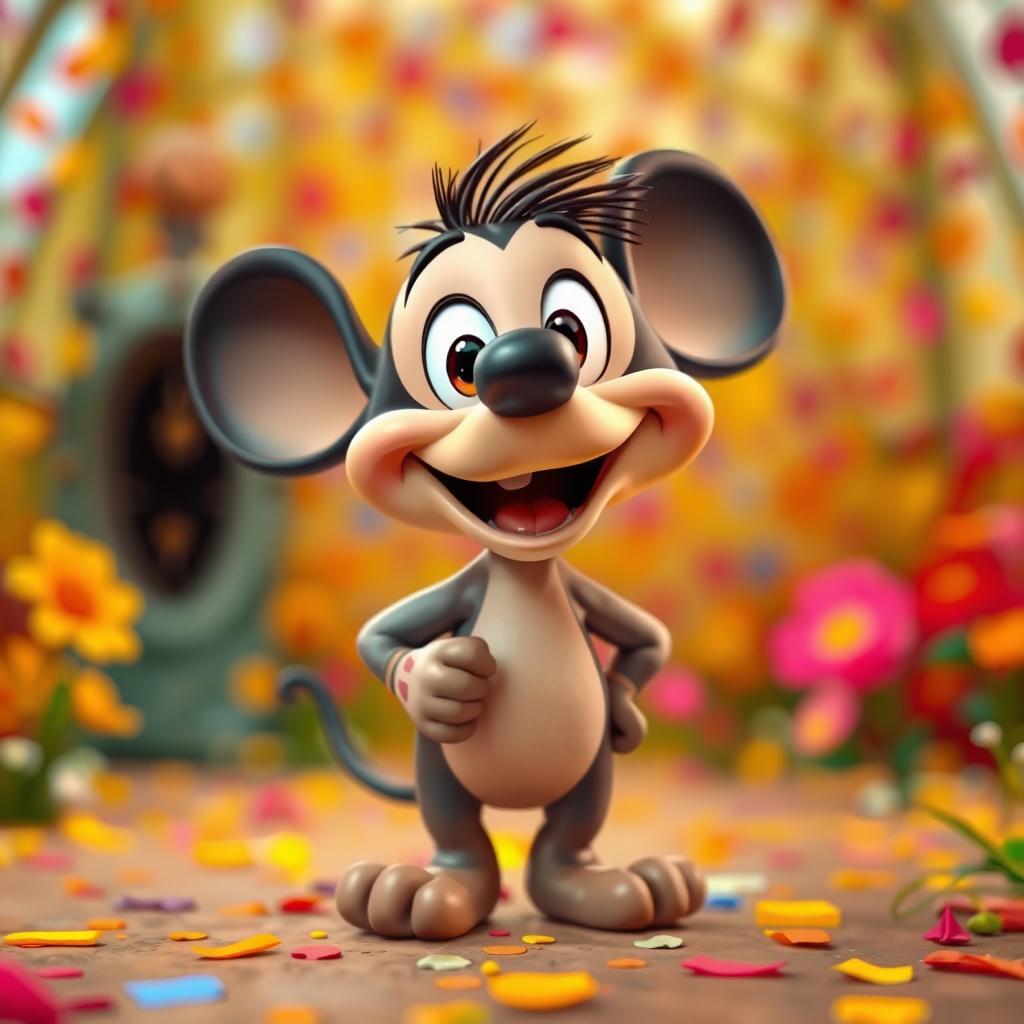 A Disney-like character in a vibrant, colorful setting