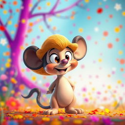 A Disney-like character in a vibrant, colorful setting