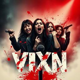 Design a movie poster for "VIXN", a bloody slasher film that captures the terrifying descent into chaos