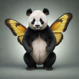 A realistic depiction of a panda with subtly blended butterfly wings, maintaining the fine details and lifelike features of both species.