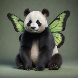 A realistic depiction of a panda with subtly blended butterfly wings, maintaining the fine details and lifelike features of both species.