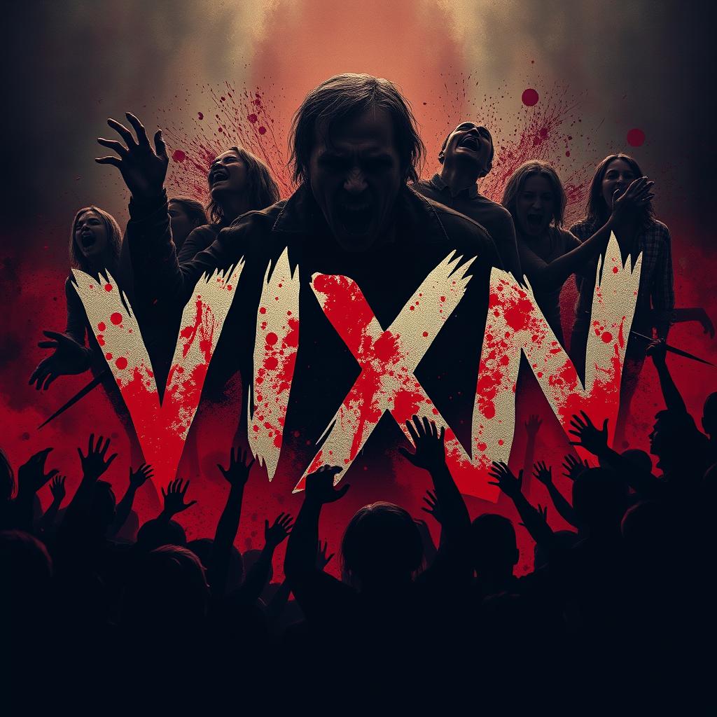 Design a movie poster for "VIXN", a bloody slasher film that evokes terror and suspense