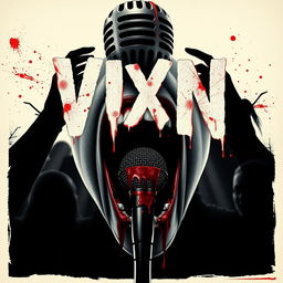 Design a movie poster for "VIXN", a bloody slasher film filled with terror and suspense