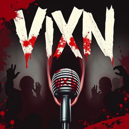 Design a movie poster for "VIXN", a bloody slasher film filled with terror and suspense