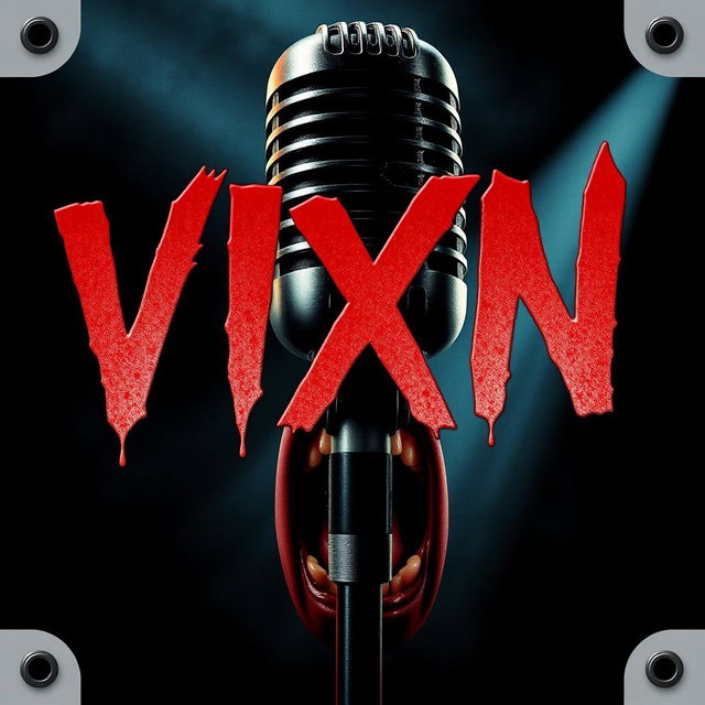 Create a movie poster for the slasher film "VIXN" where the title is the main feature, with bold, blood-dripping letters that capture the viewer's attention