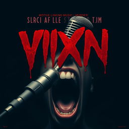 Create a movie poster for the slasher film "VIXN" where the title is the main feature, with bold, blood-dripping letters that capture the viewer's attention