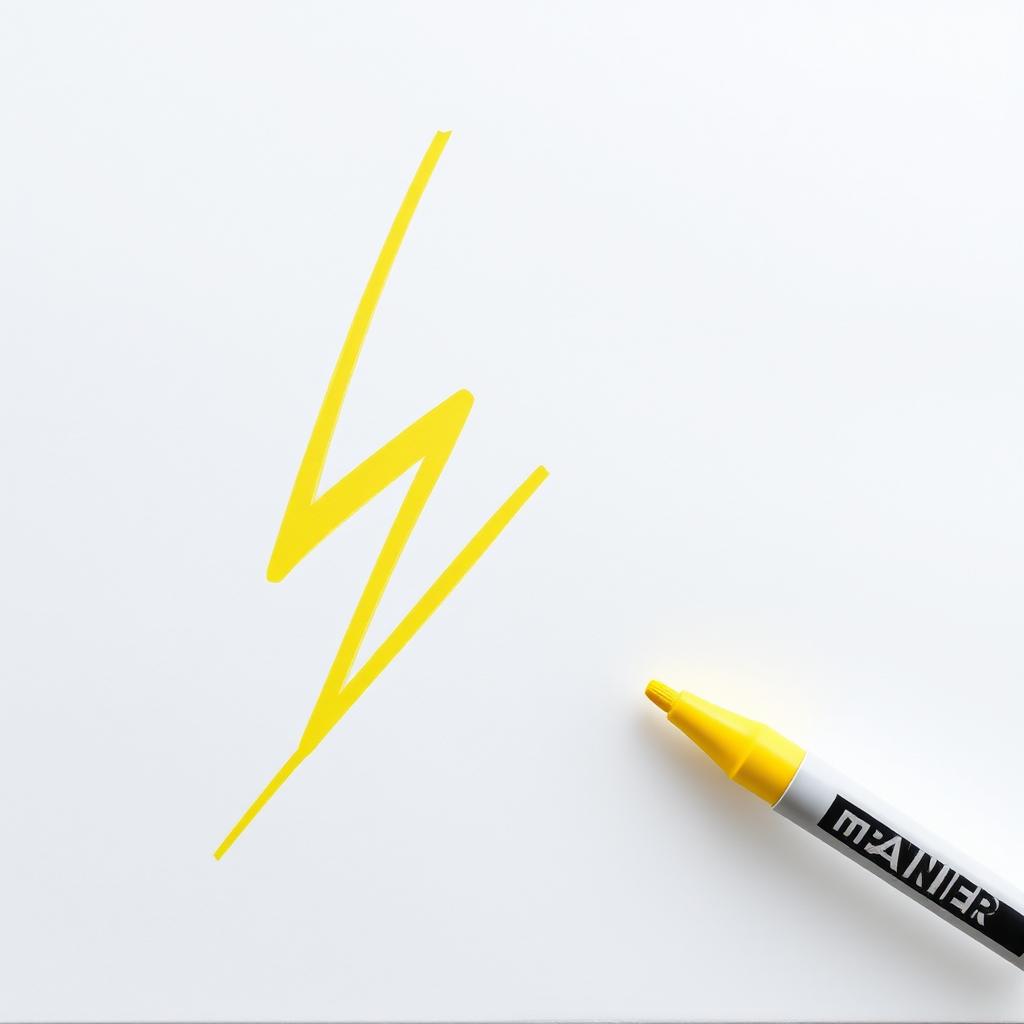 Draw a bright yellow lightning bolt using a marker on a canvas