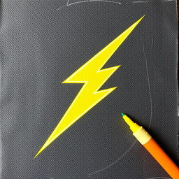 Draw a bright yellow lightning bolt using a marker on a canvas