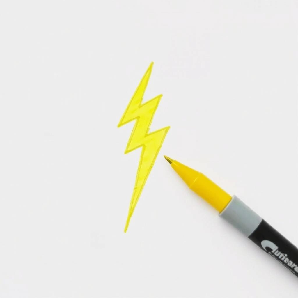 Draw a bright yellow lightning bolt with a marker on a sheet of paper