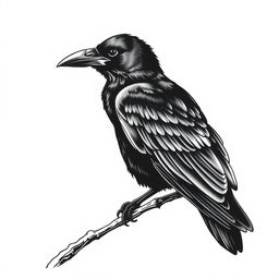 Create a detailed drawing of a raven using a black marker on a white sheet of paper