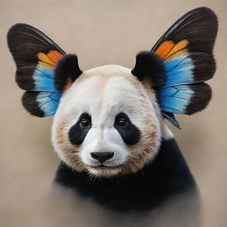 Maintain a high level of realism in the artwork, use a realistic style to depict the panda, butterfly wings, while preserving the fur texture, colors, and intricate pattern of the wings.