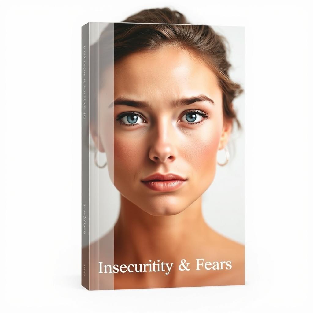 A modern and clean book cover focused on the themes of insecurities and fears, featuring a woman's face as the central element