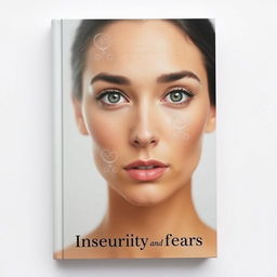 A modern and clean book cover focused on the themes of insecurities and fears, featuring a woman's face as the central element