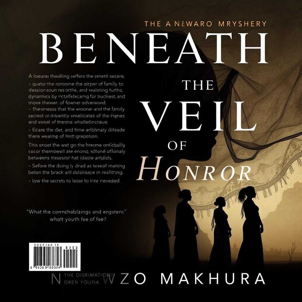 A captivating and intense novel cover for "Beneath the Veil of Honor" by Ngwako Makhura