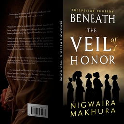 A captivating and intense novel cover for "Beneath the Veil of Honor" by Ngwako Makhura