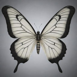 A visually accurate portrayal of the panda-butterfly creature with a large butterfly's wings, showing the intricate wing patterns and delicate veining