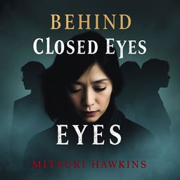 A somber and evocative book cover for the novel "Behind Closed Eyes" by Mitsuki Hawkins