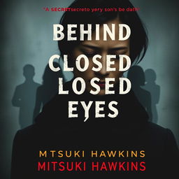 A somber and evocative book cover for the novel "Behind Closed Eyes" by Mitsuki Hawkins