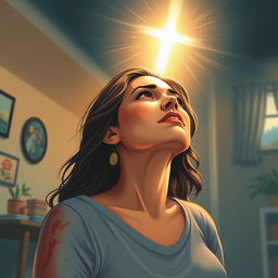 A powerful and evocative illustration that portrays the contrasting elements of domestic violence and hope through the power of God