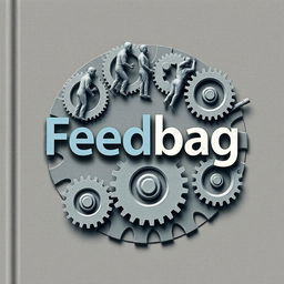 A book cover for the title "Feedbag", illustrating workers as cogs in the business cycle