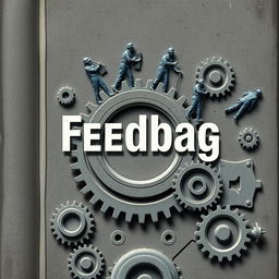 A book cover for the title "Feedbag", illustrating workers as cogs in the business cycle