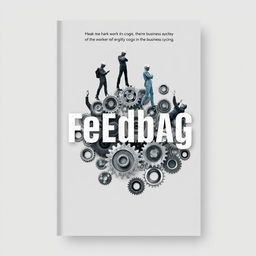 A book cover for the title "Feedbag", illustrating workers as cogs in the business cycle