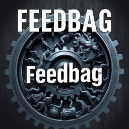 A book cover for the title "Feedbag", depicting people being consumed by cogs in the business cycle