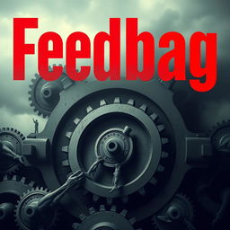 A captivating book cover for the title "Feedbag," with the title emblazoned in striking red font, set against a dramatic backdrop