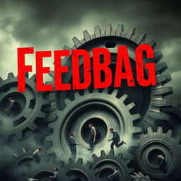 A captivating book cover for the title "Feedbag," with the title emblazoned in striking red font, set against a dramatic backdrop