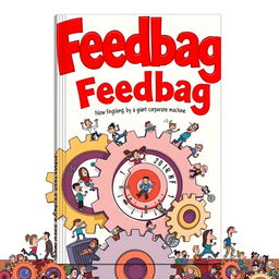 A whimsical and cartoonish book cover for the title "Feedbag," with the title prominently displayed in vibrant red, playful font