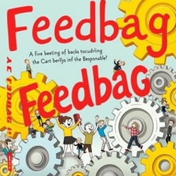 An uplifting and thought-provoking book cover for the title "Feedbag," with the title in vibrant red, joyful font