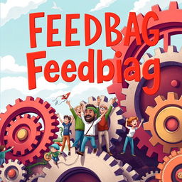 An uplifting and thought-provoking book cover for the title "Feedbag," with the title in vibrant red, joyful font